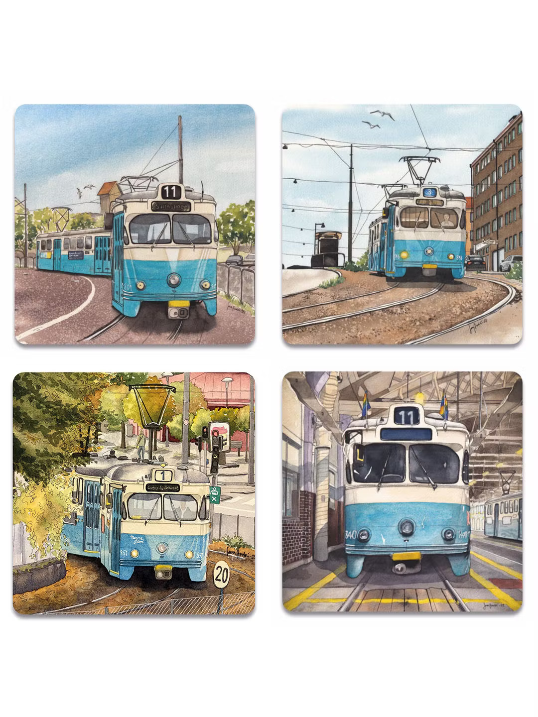 Glasunderlägg 4-pack Spårvagn