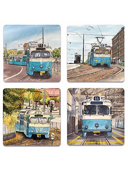Glasunderlägg 4-pack Spårvagn