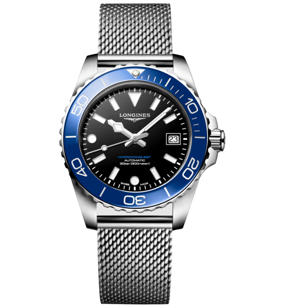 L3.779.4.90.6 Hydroconquest i 39 mm med lå och svart urtavla från Longines