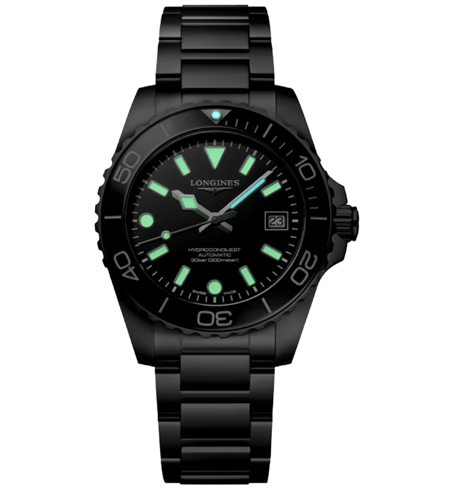 L3.779.4.56.6 Hydroconquest i 39 mm med svart urtavla från Longines