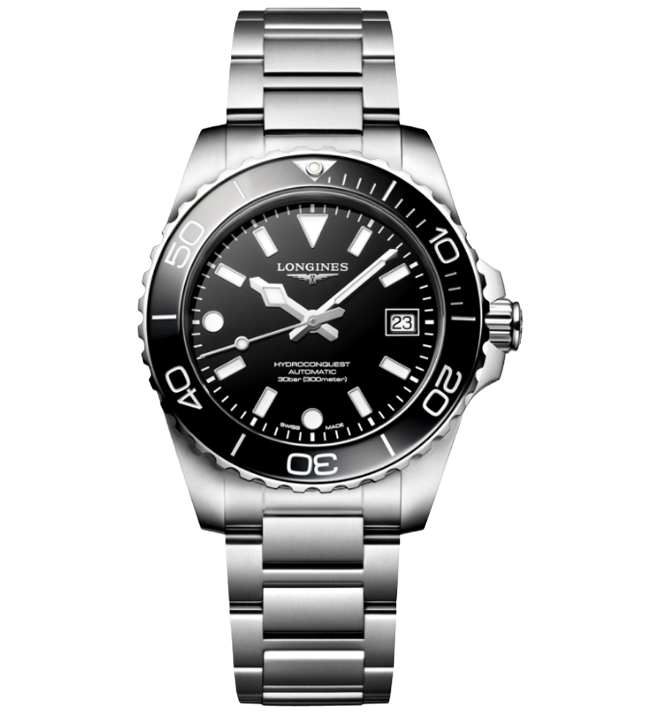 L3.779.4.56.6 Hydroconquest i 39 mm med svart urtavla från Longines
