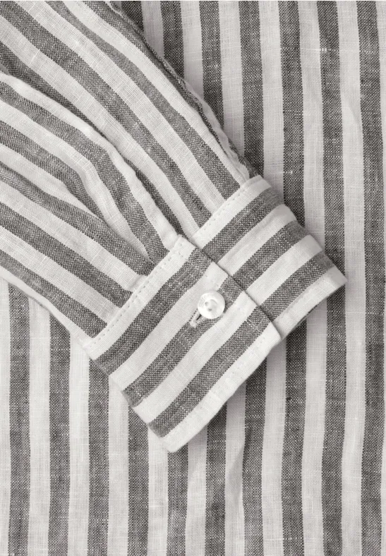 Striped Shirtcollar Blouse Espresso Brown  Långärmad  linneskjortblus  - 3