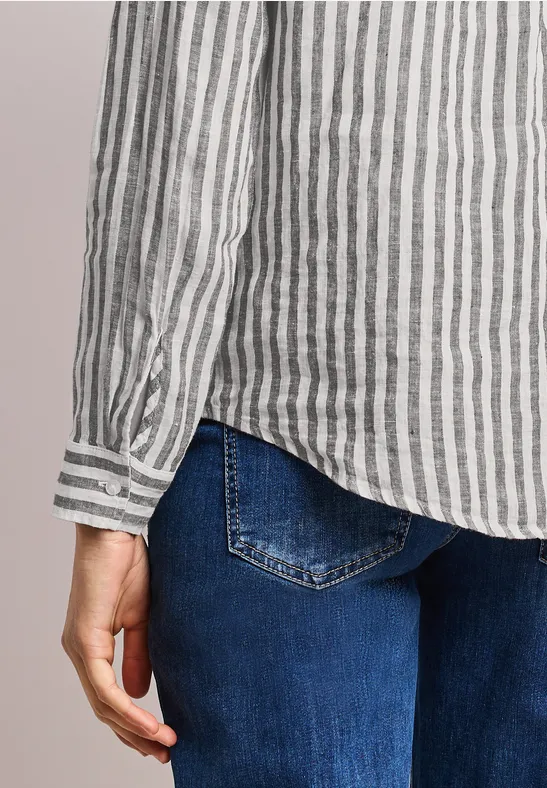 Striped Shirtcollar Blouse Espresso Brown  Långärmad  linneskjortblus 