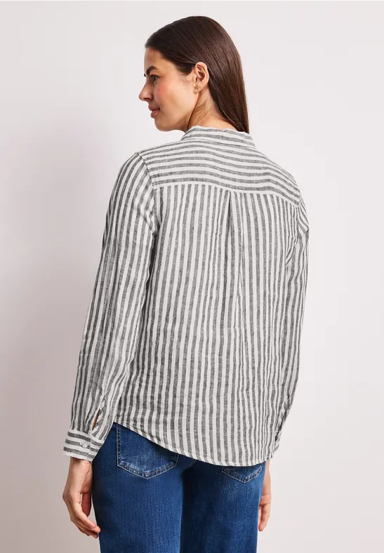Striped Shirtcollar Blouse Espresso Brown  Långärmad  linneskjortblus  - 7
