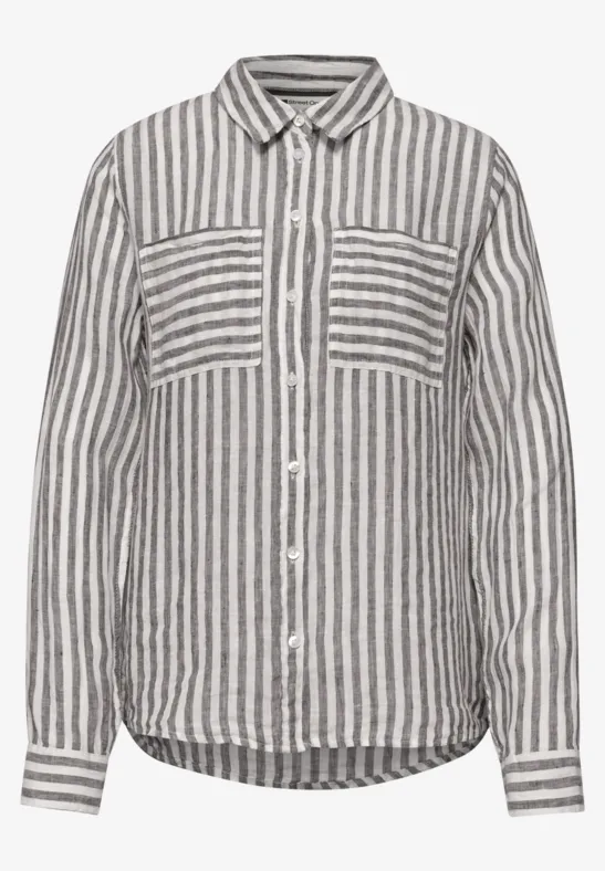 Striped Shirtcollar Blouse Espresso Brown  Långärmad  linneskjortblus 