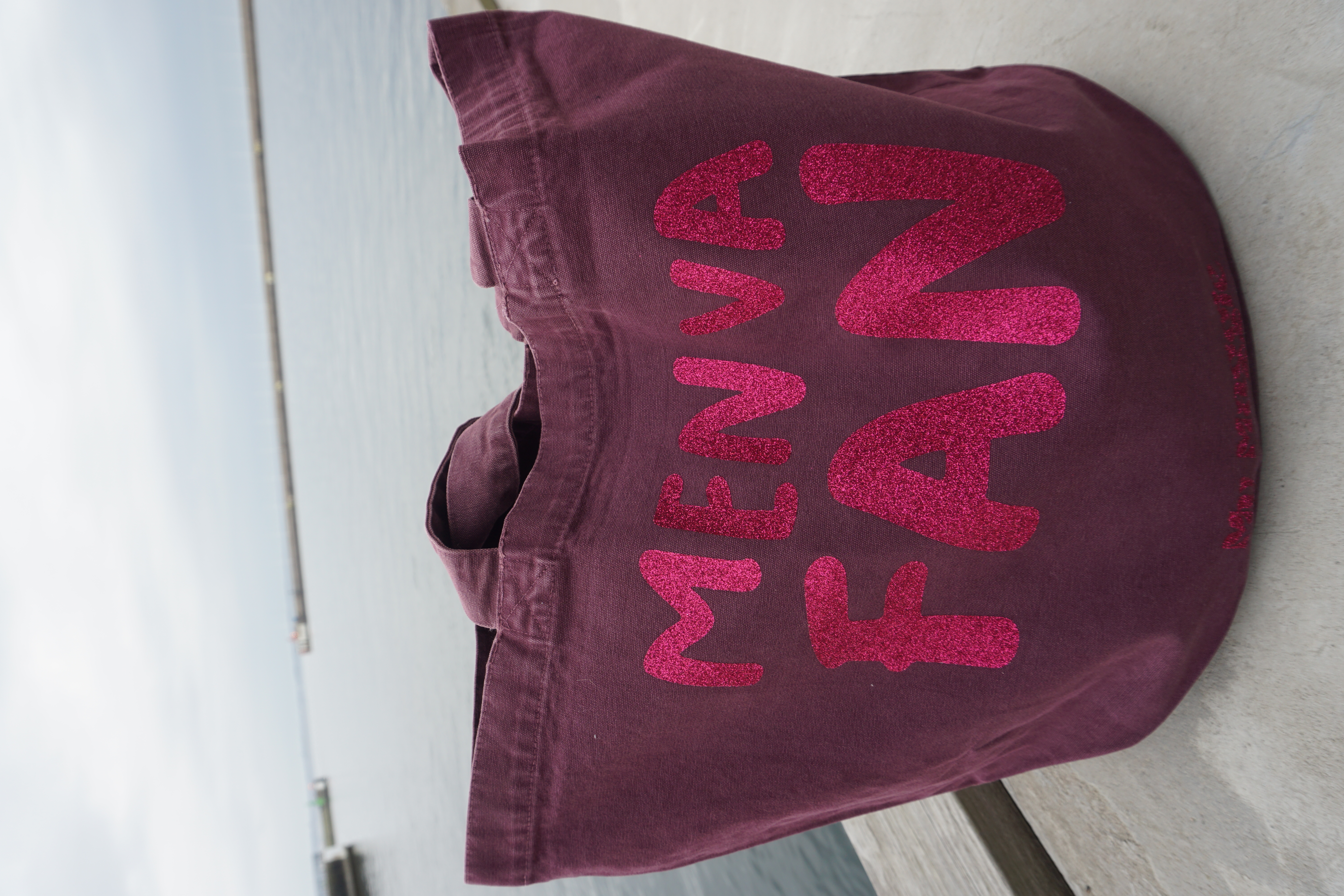 Tote bag burgundy with pink glitter - 5