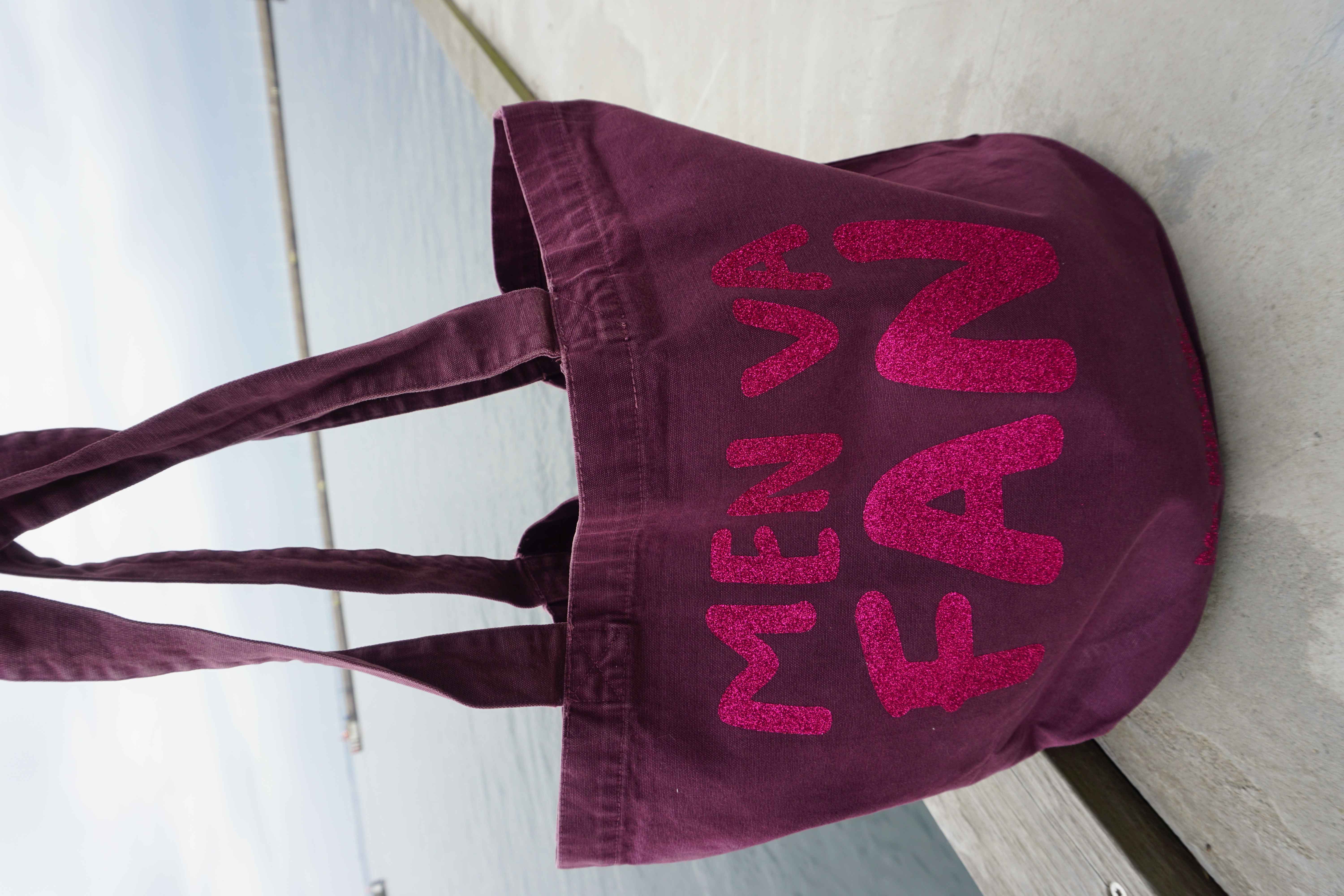 Tote bag burgundy with pink glitter