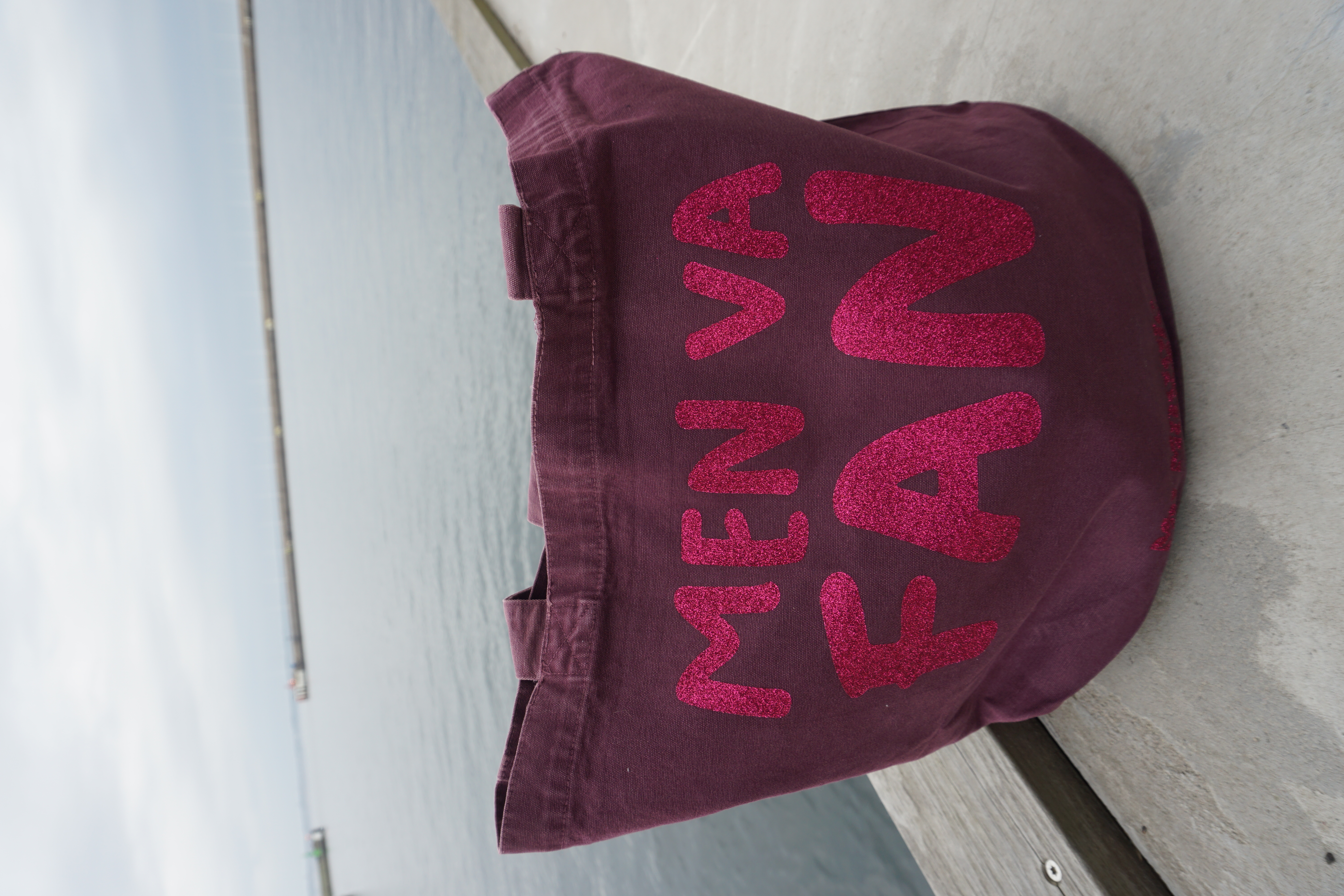 Tote bag burgundy with pink glitter - 3