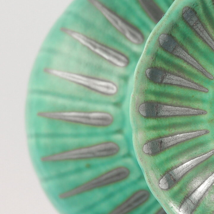 Wilhelm Kåge (Argenta 1940s) Green Bottle Vase with Silver Decor 17 cm
