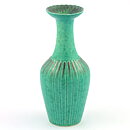 Wilhelm Kåge (Argenta 1940s) Green Bottle Vase with Silver Decor 17 cm