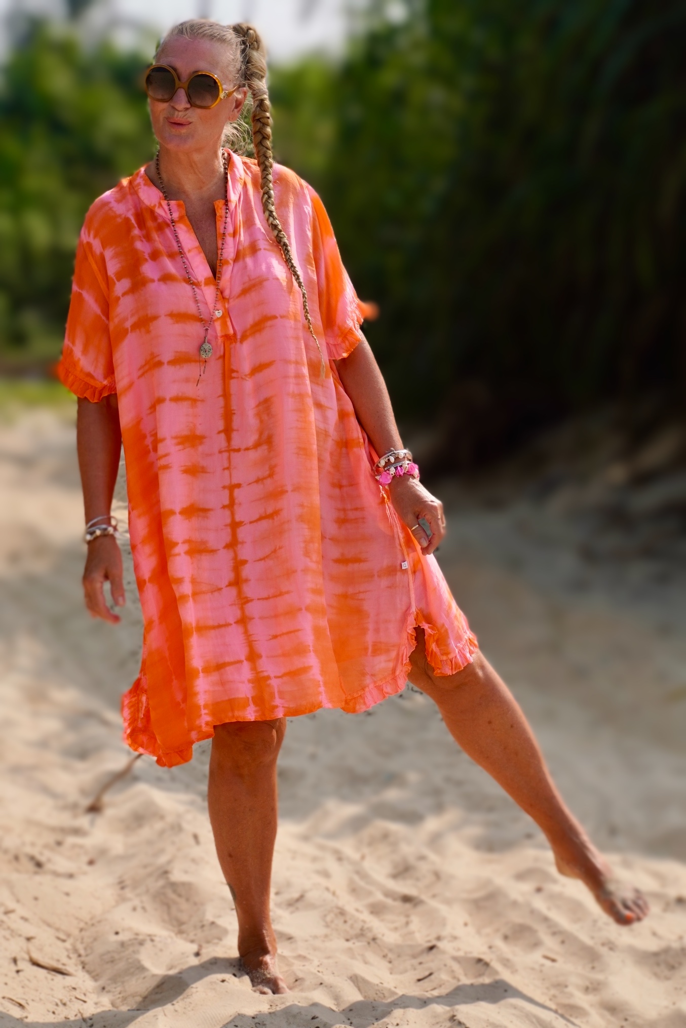 ASH IMANI SILK DRESS ORANGE PINK