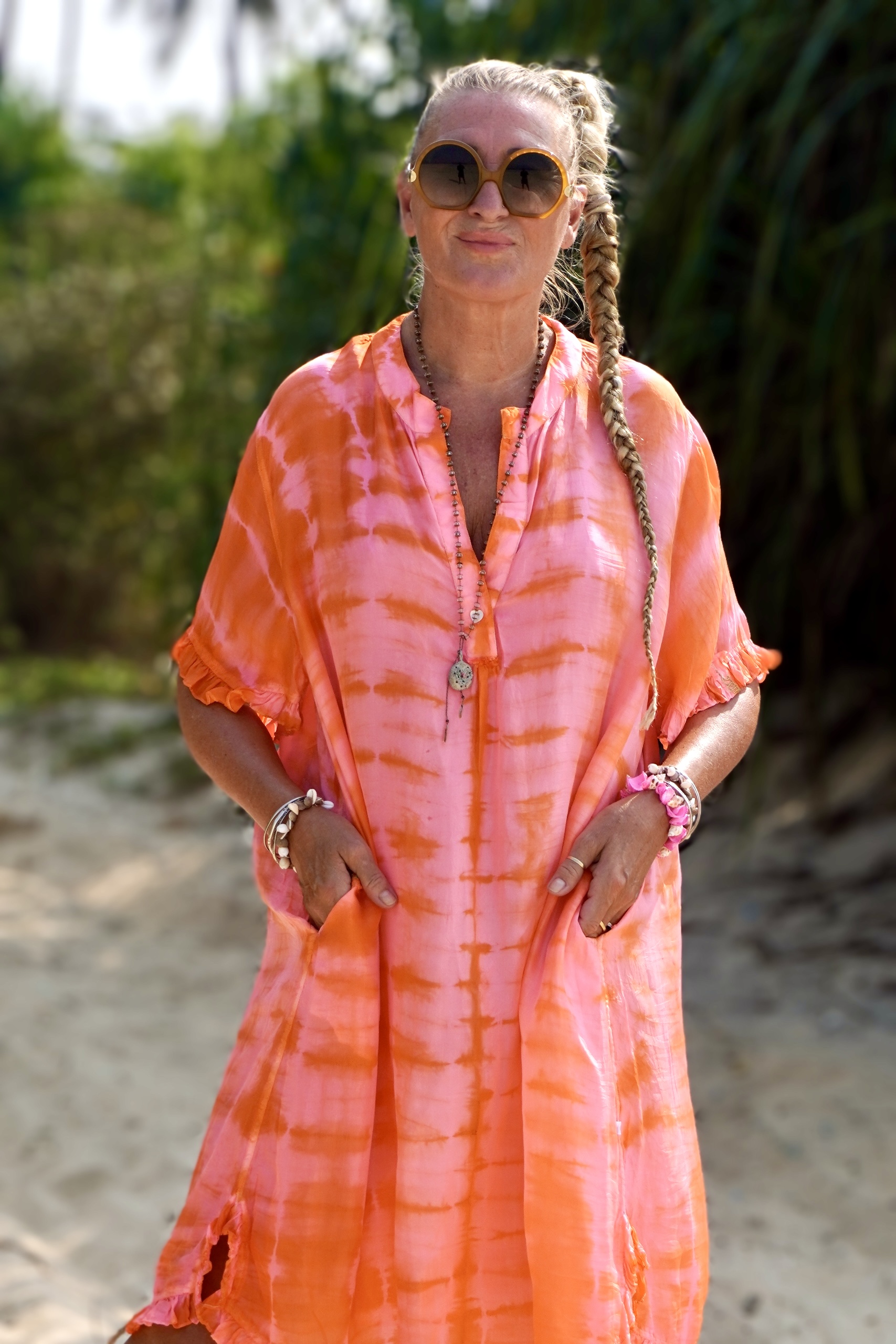 ASH IMANI SILK DRESS ORANGE PINK