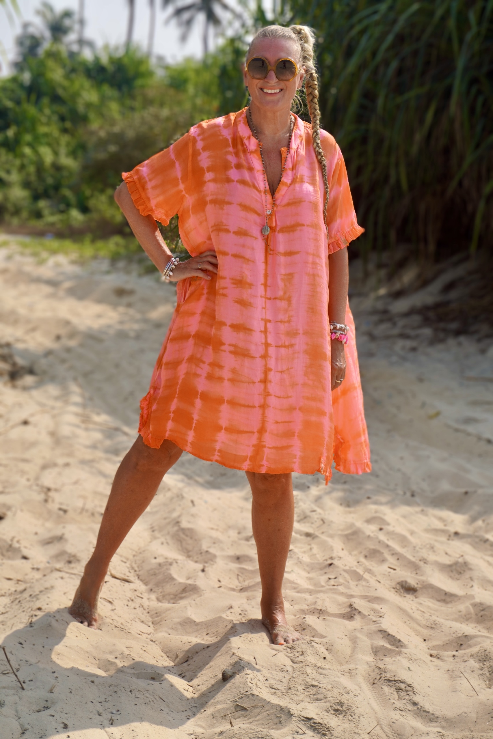orange and pink beach dress Mesh Cotton Tank Dress in Orange and Pink Stripe main image 0