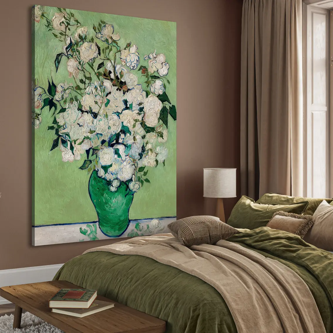 Leinwandbild mit canvas print from Van Gogh mit Rosen in grüner Vase.