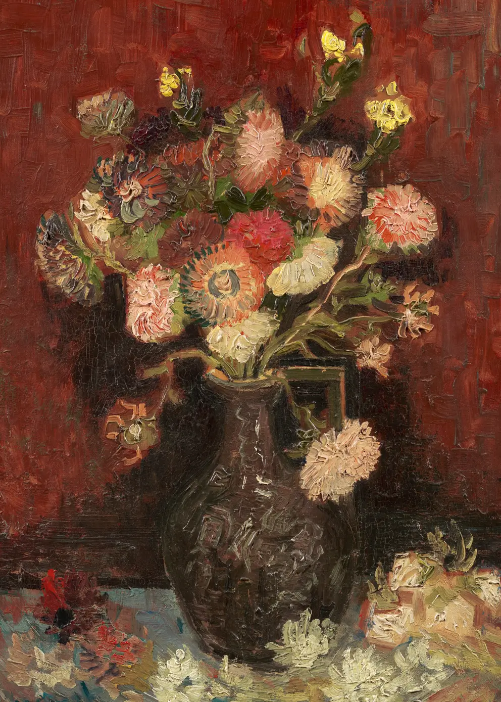 Leinwandbild - Vase with Chinese Asters and Gladioli