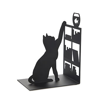 Bokstöd Fiskande katt svart metall