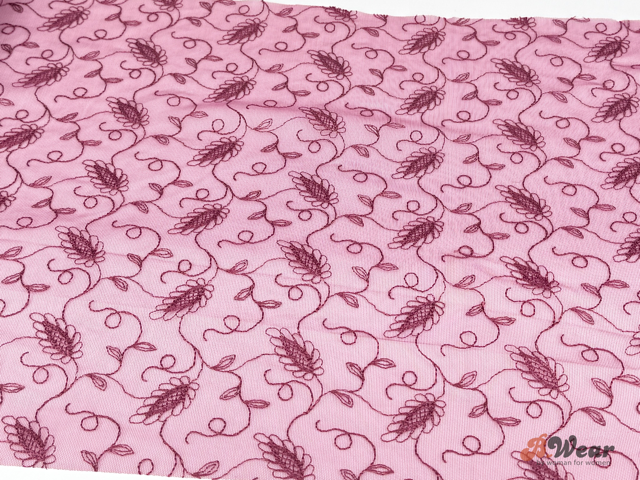 Wine red Embroidered Stretch lace