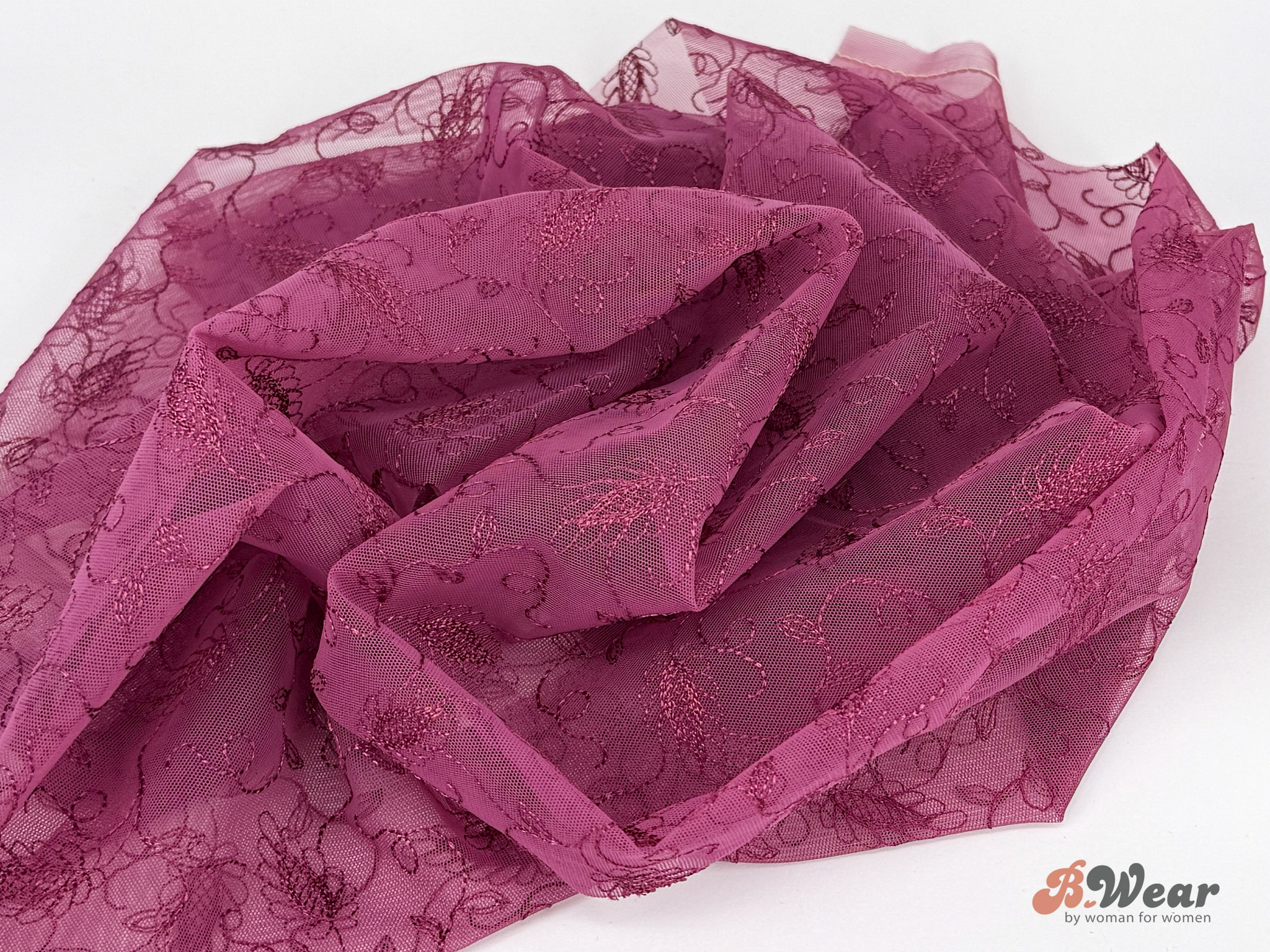 Wine red Embroidered Stretch lace - 2