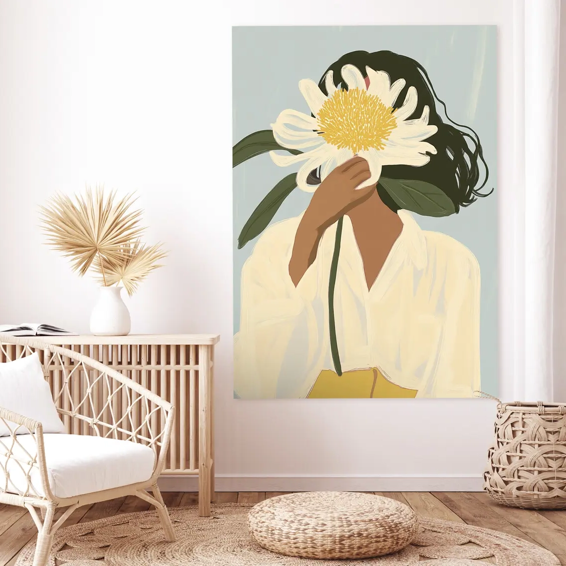 Canvastavla - Woman with White Flower