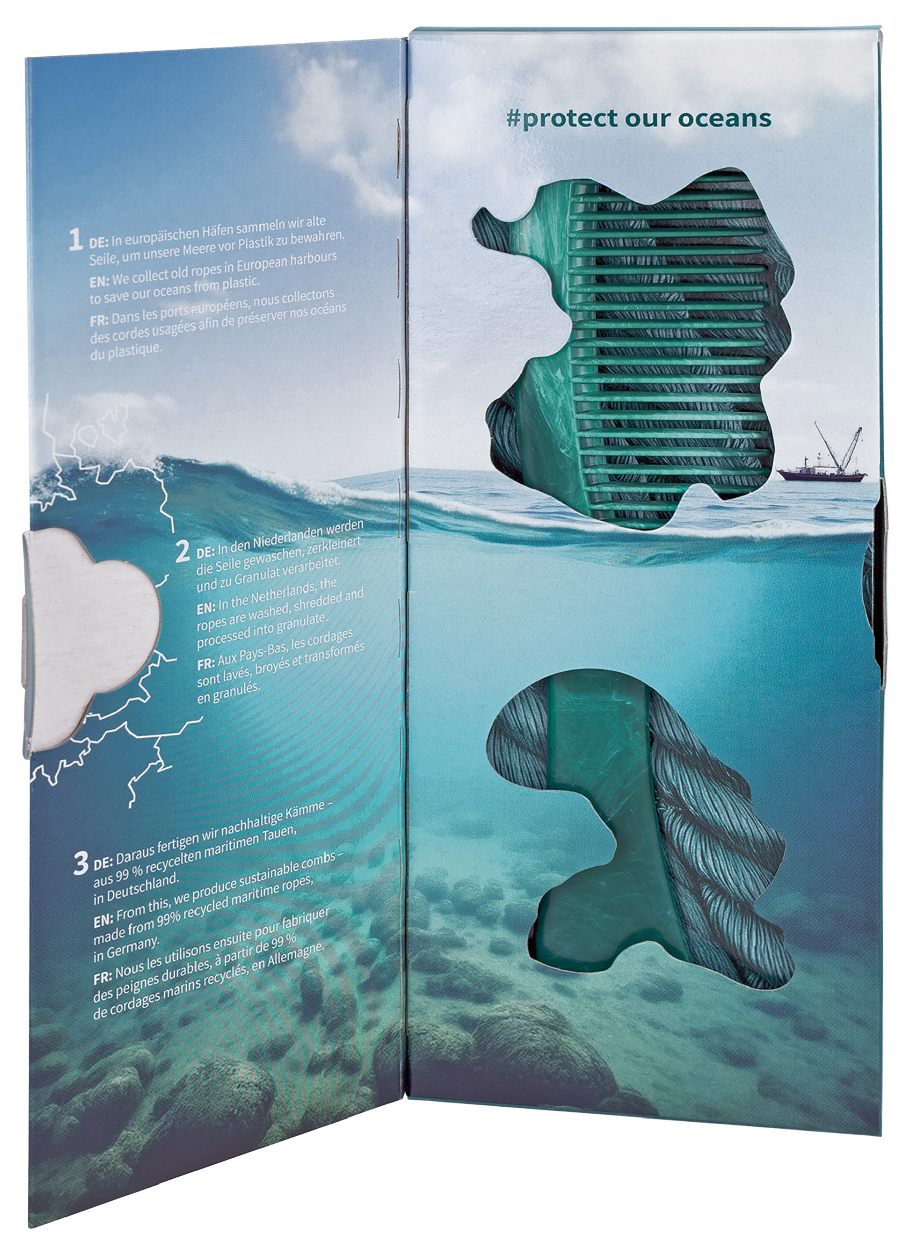 Niyok Handle Comb Big Recycled Sea Rope visar bild på havsplast
