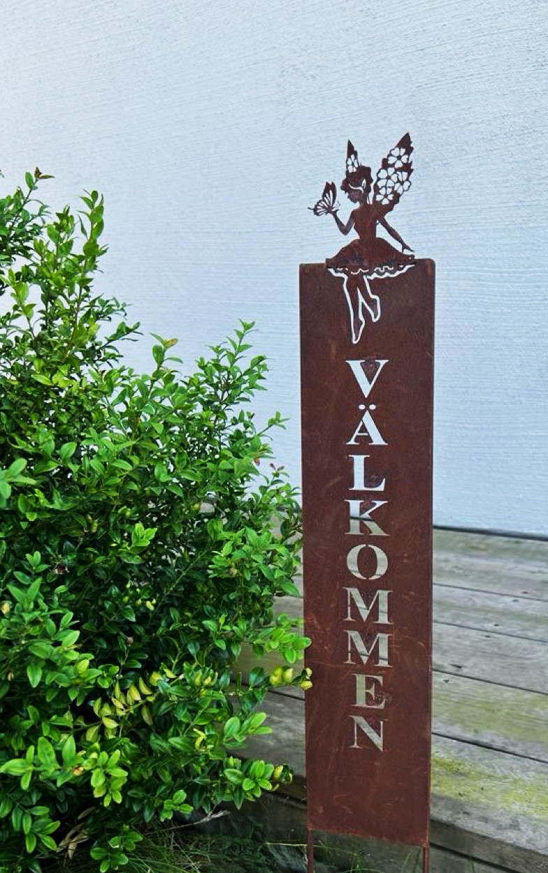 Skylt - Skärm - Välkommen - Älva - Rost - 70x10,5 cm