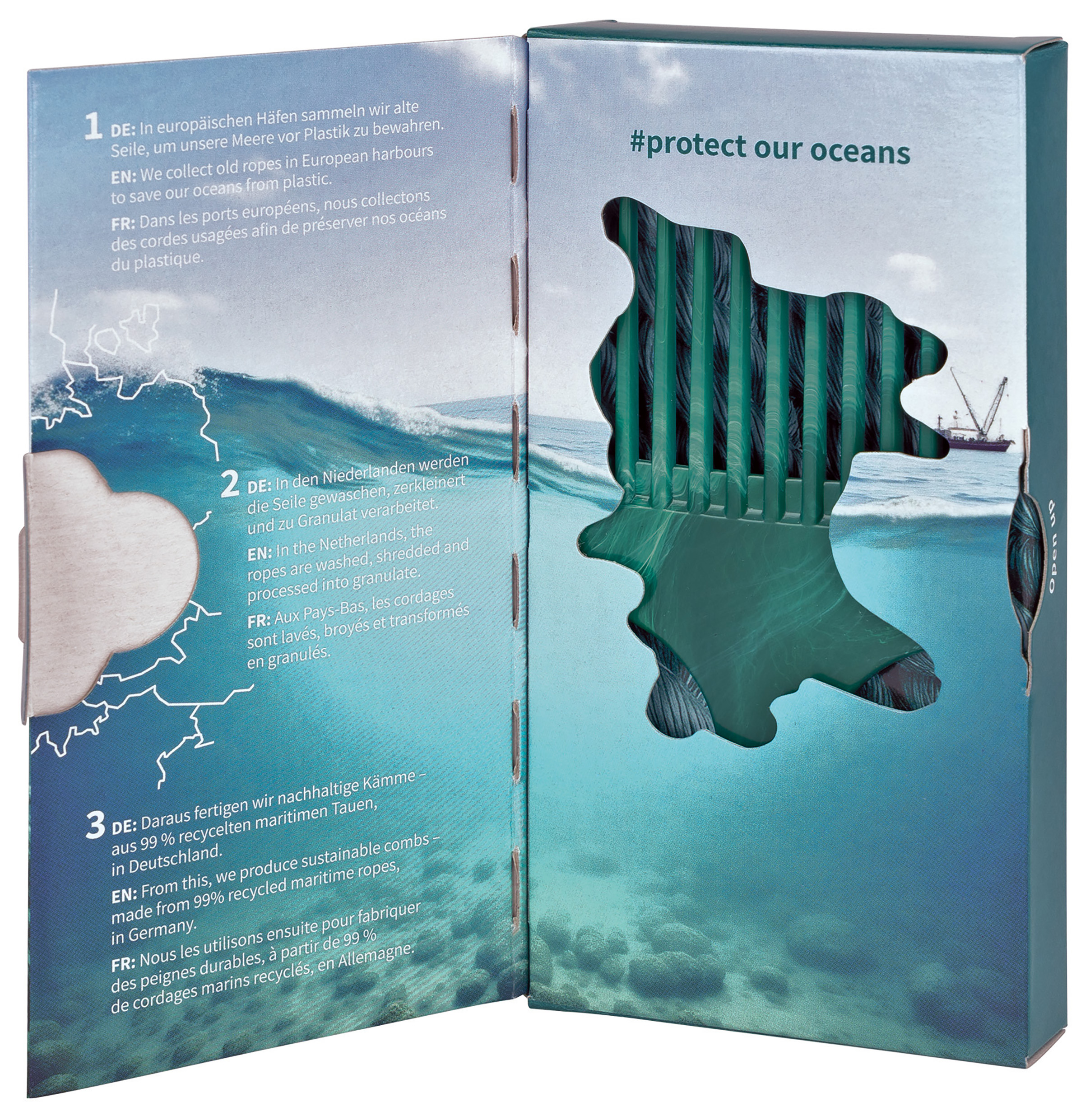 Niyok Afro Comb Recycled Sea Rope med förpackningen öppnad