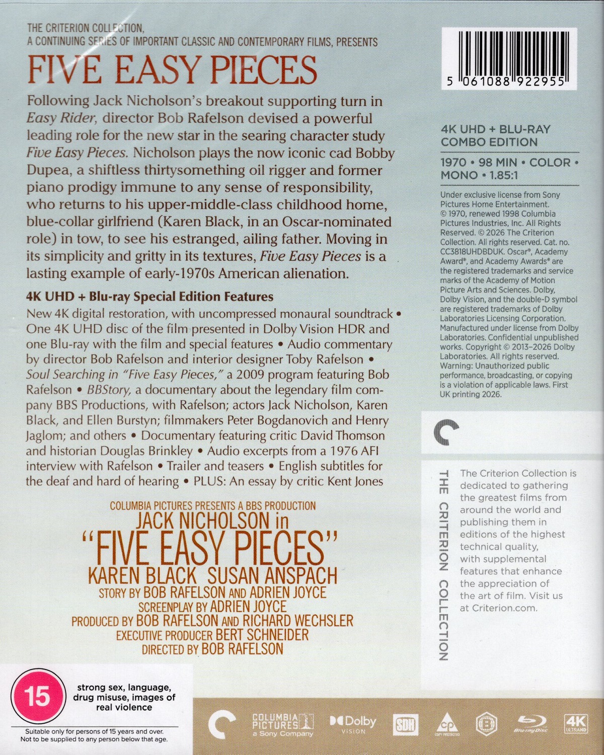 Five Easy Pieces (Criterion Collection) (ej svensk text) (4K Ultra HD + Blu-ray) - 2