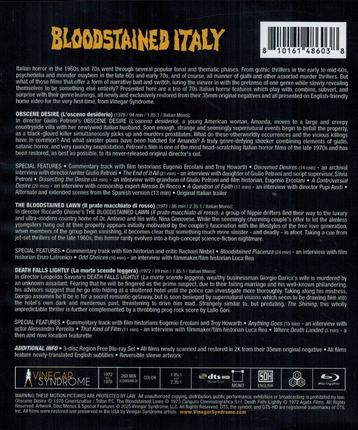 Bloodstained Italy: Obscene Desire / The Bloodstained Lawn / Death Falls Lightly (ej svensk text) (Blu-ray) - 2