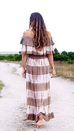 Bamboo dress - tie dye - taupe/white