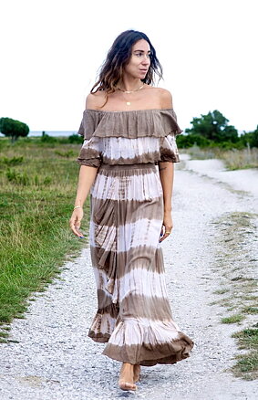 Bamboo dress - tie dye - taupe/white