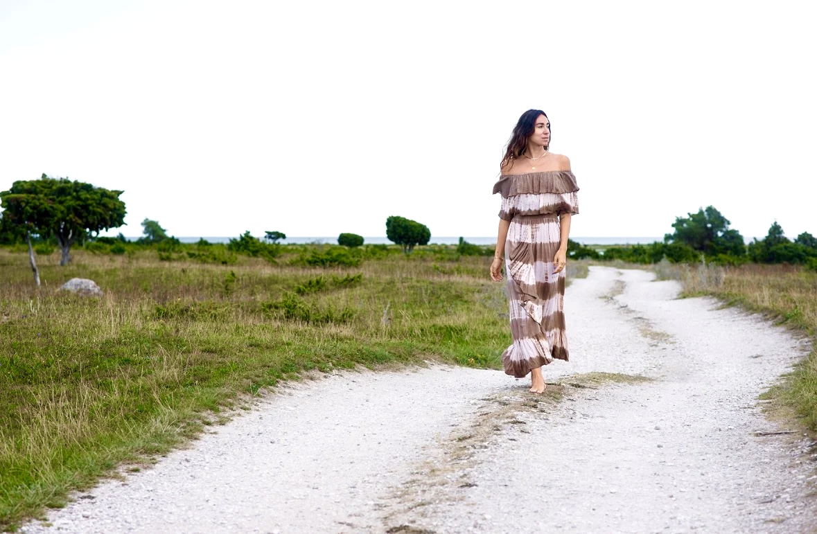 Bamboo dress - tie dye - taupe/white - 3