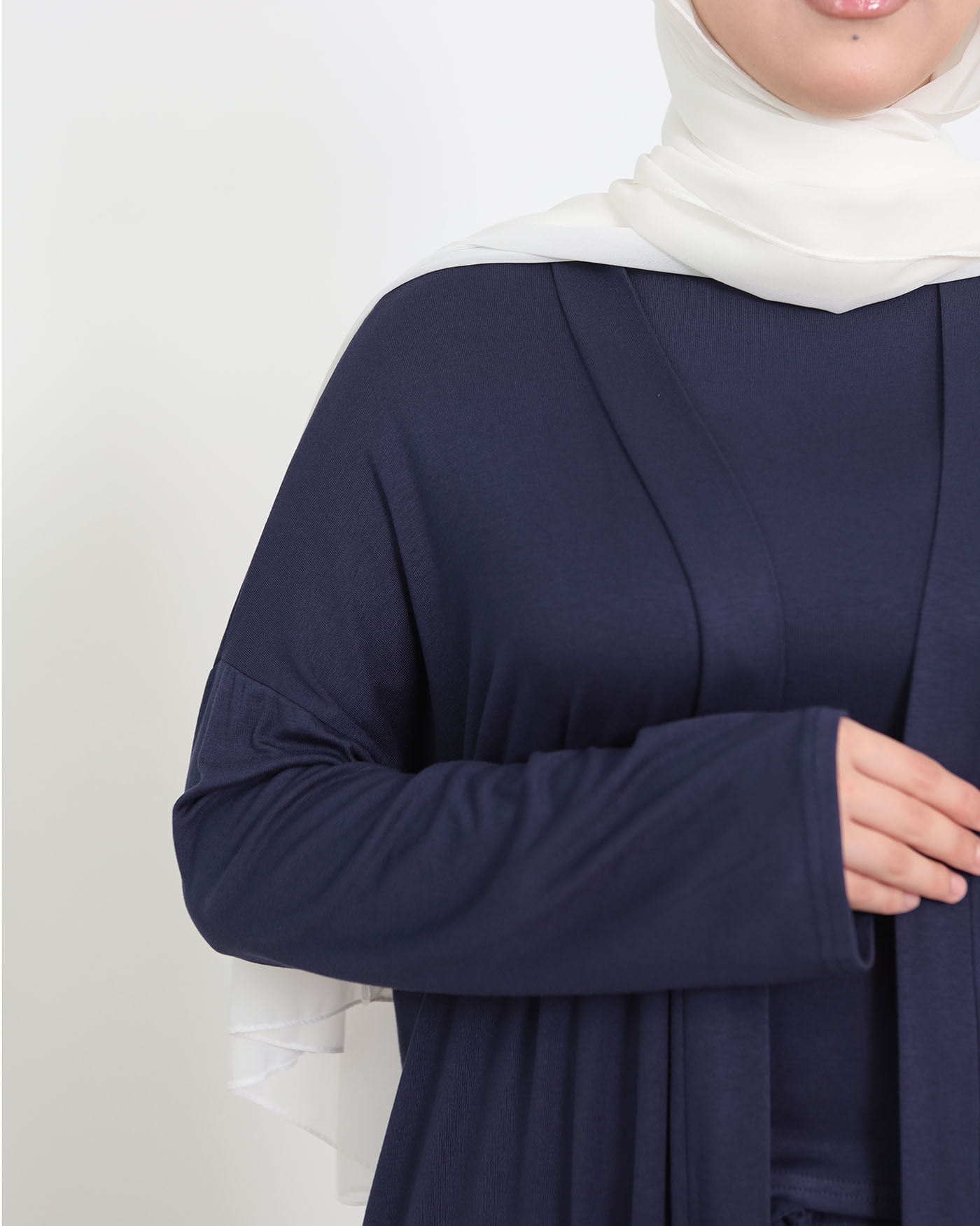 3-piece set with open abaya, top and trousers - Midnight Blue - 7