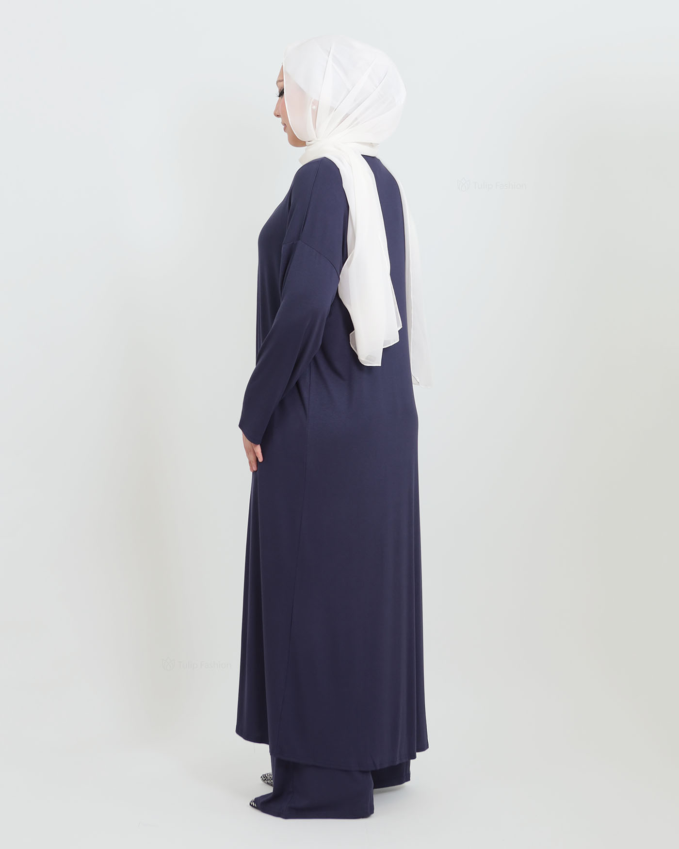 3-piece set with open abaya, top and trousers - Midnight Blue - 6