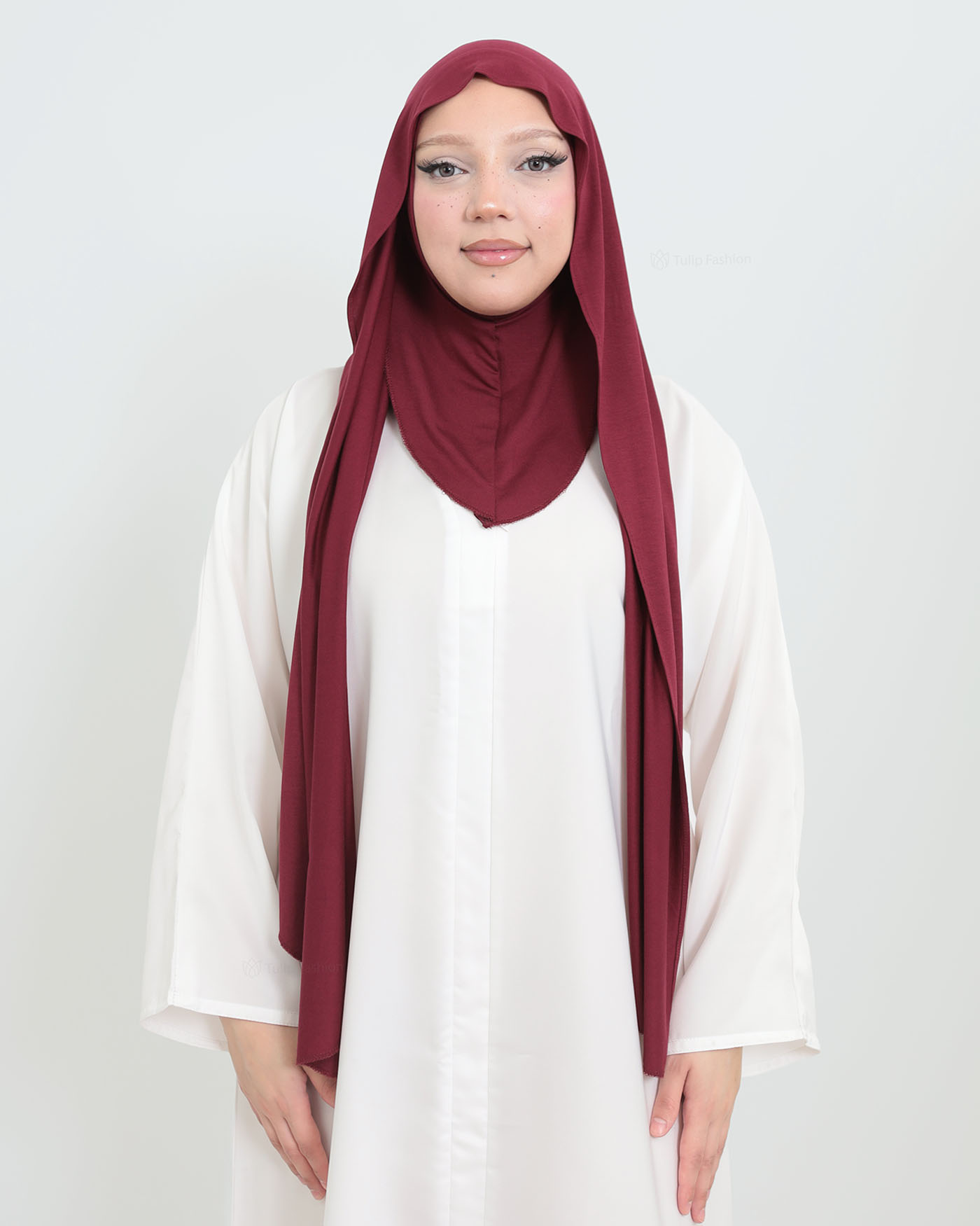 Hijab - Instant Jersey with Ninja Underscarf - Maroon - 3
