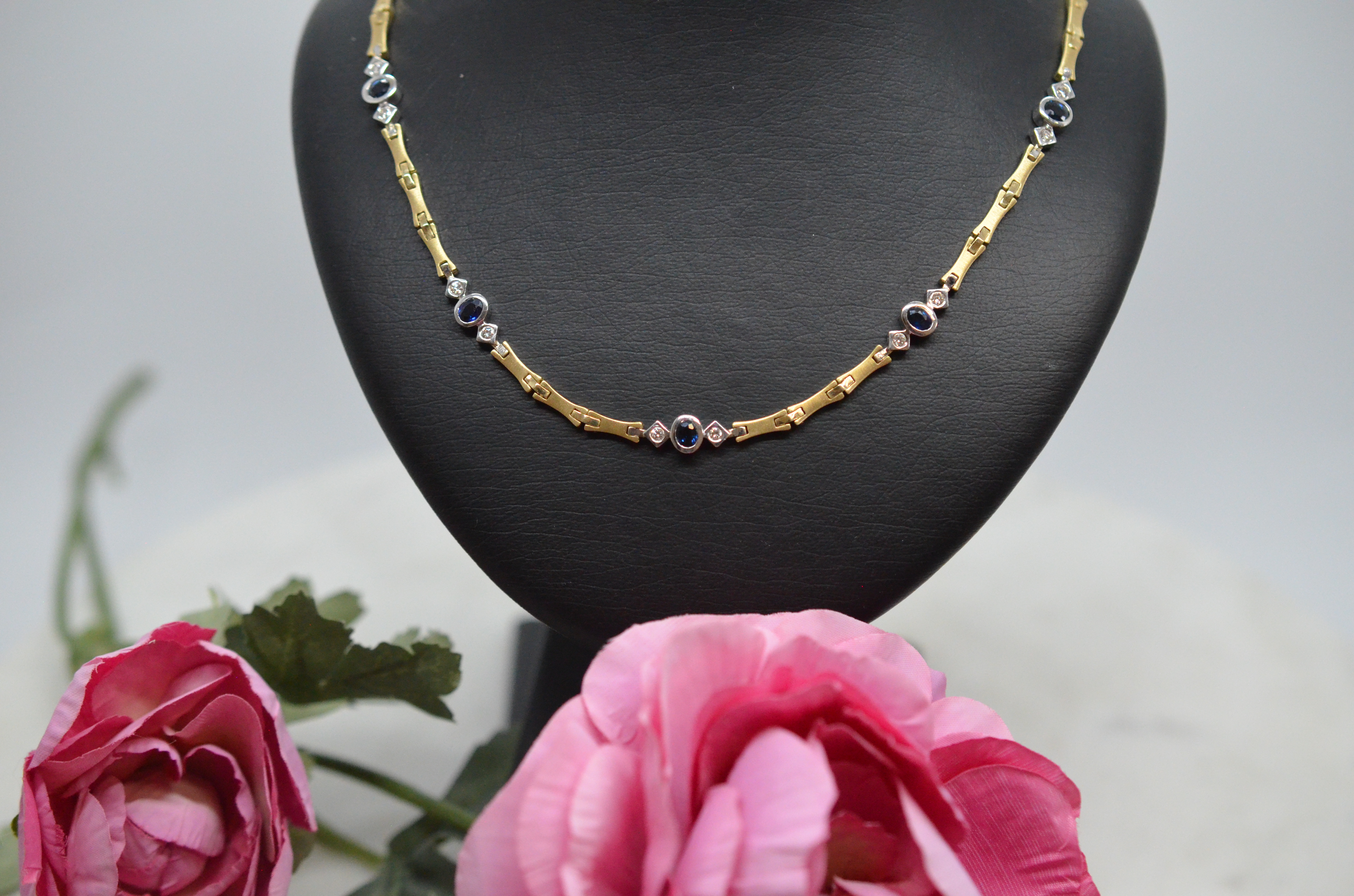 Second Hand 14k necklace with blue stones and diamonds