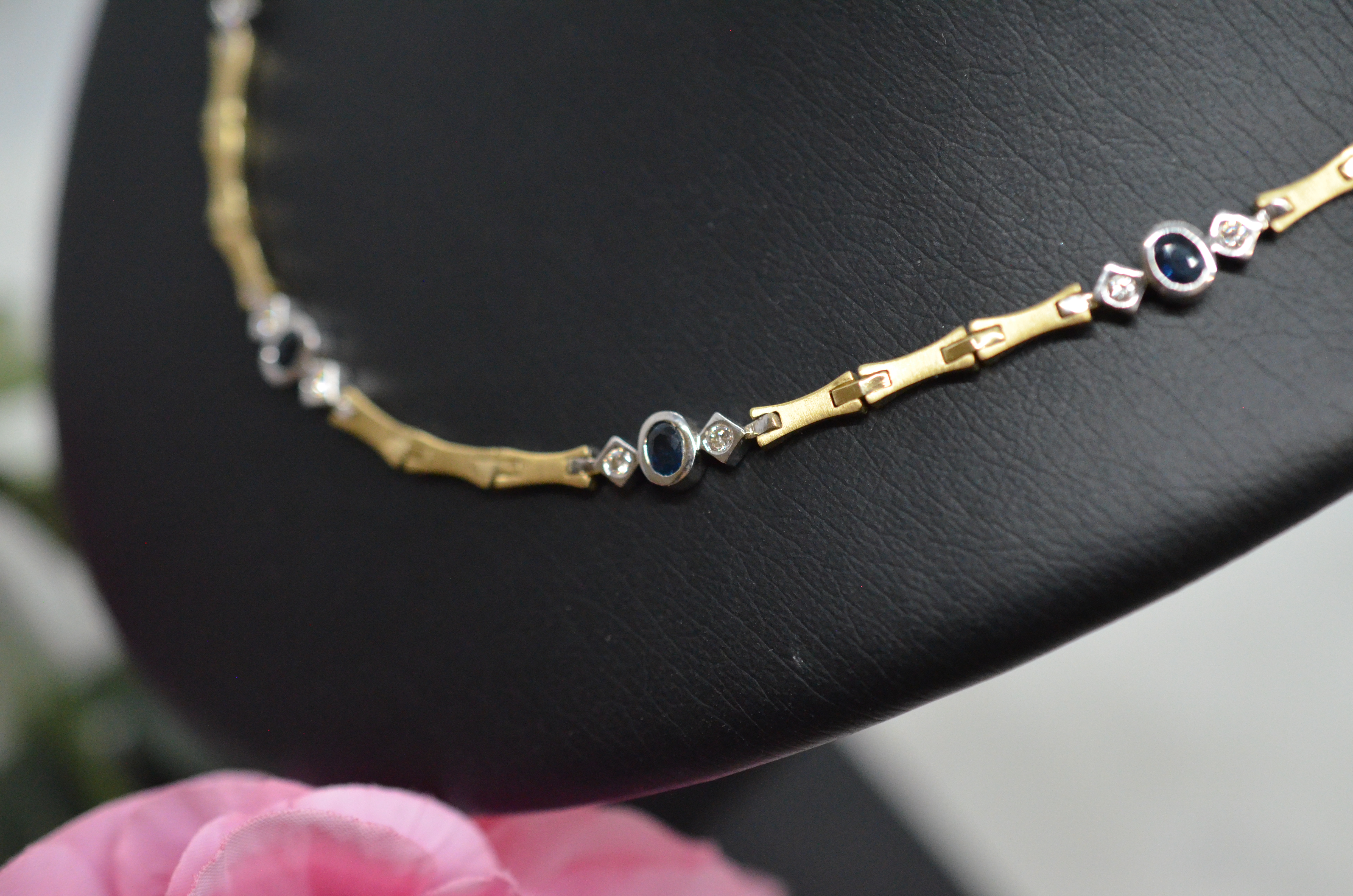 Second Hand 14k necklace with blue stones and diamonds - 2