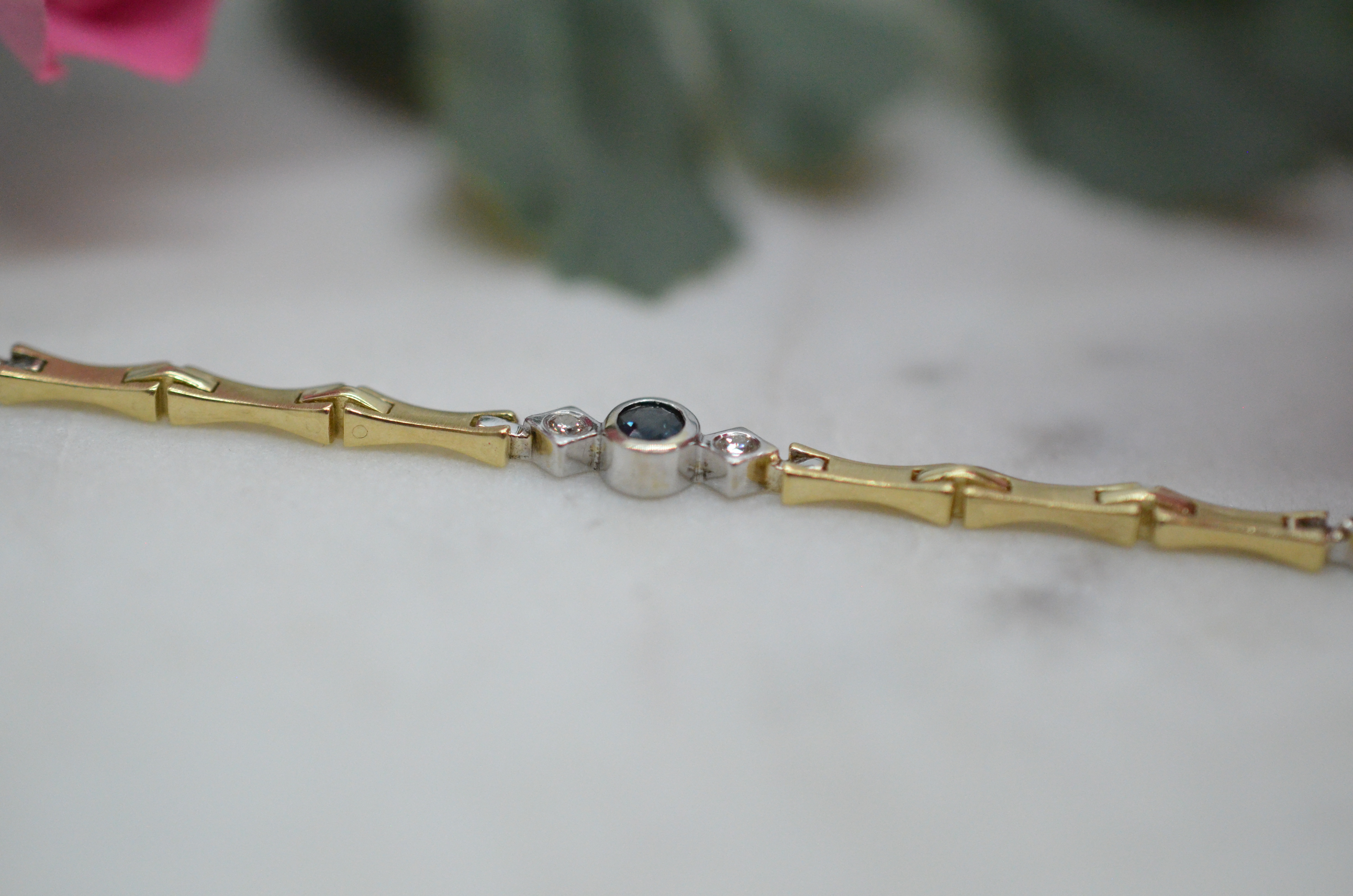 Second Hand 14k bracelet with blue stones and diamonds - 2