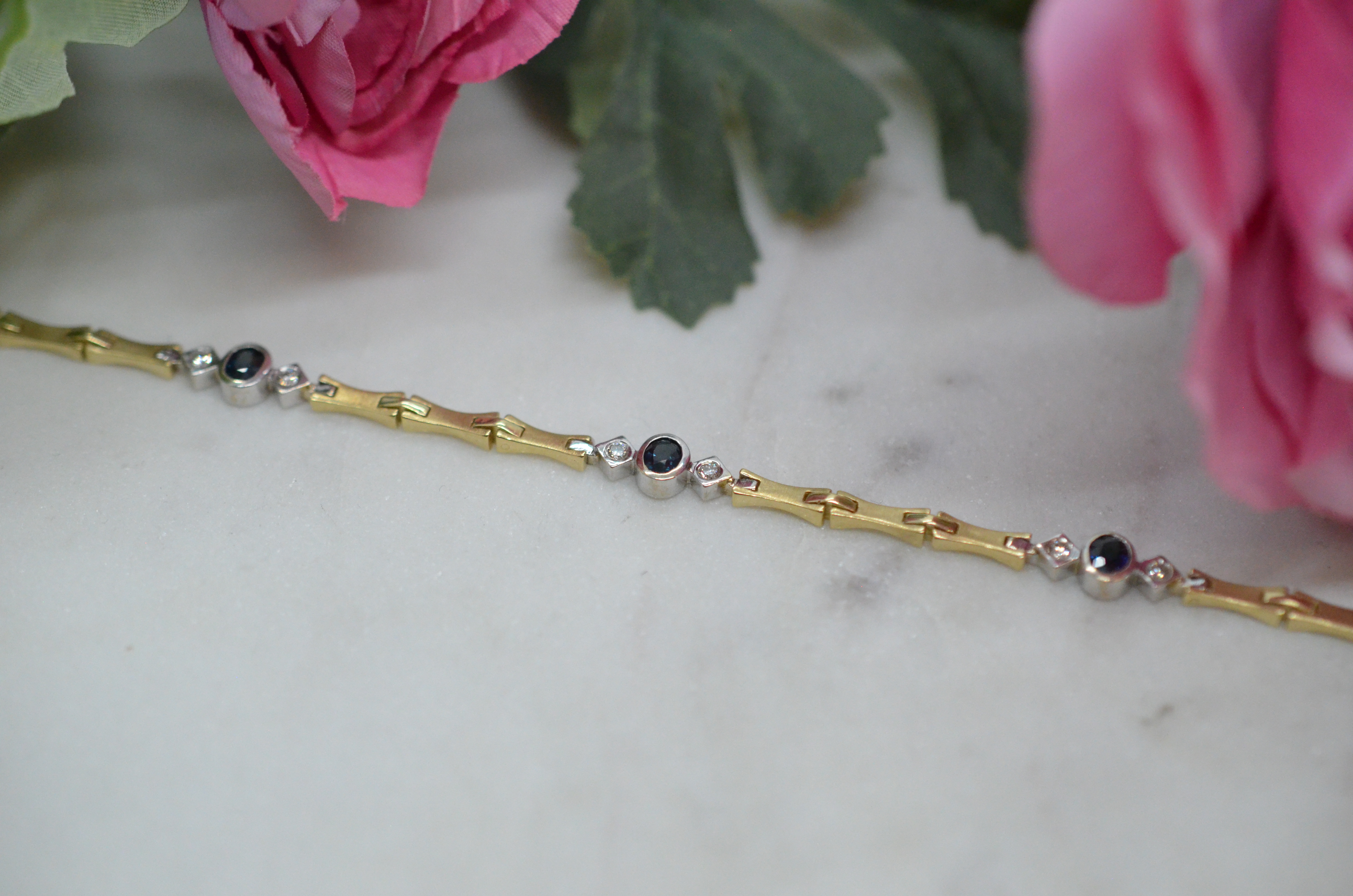 Second Hand 14k bracelet with blue stones and diamonds