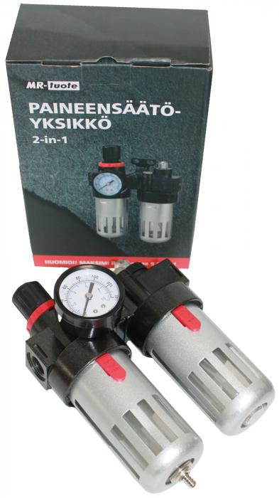 TRYCKLUFTSREGULATOR MED VATTENAVSKILJARE OCH DIMSMÖRJARE 1/4" - 2
