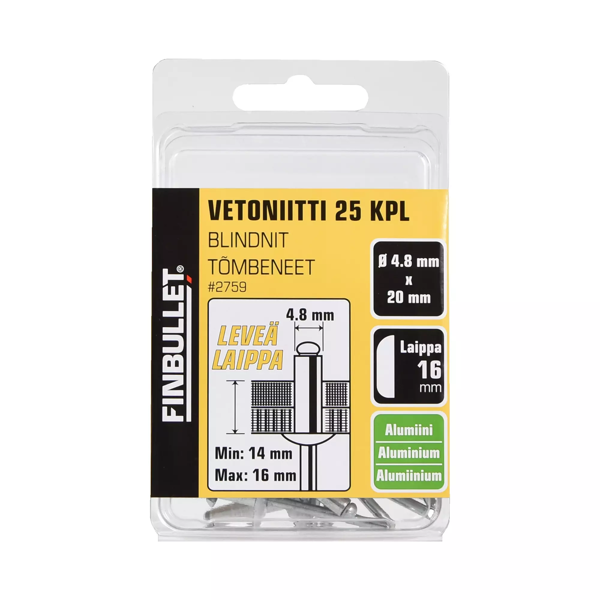 BLINDNIT ALUMINIUM 4,8X20 25ST BRED SKALLE 14-16MM - 2