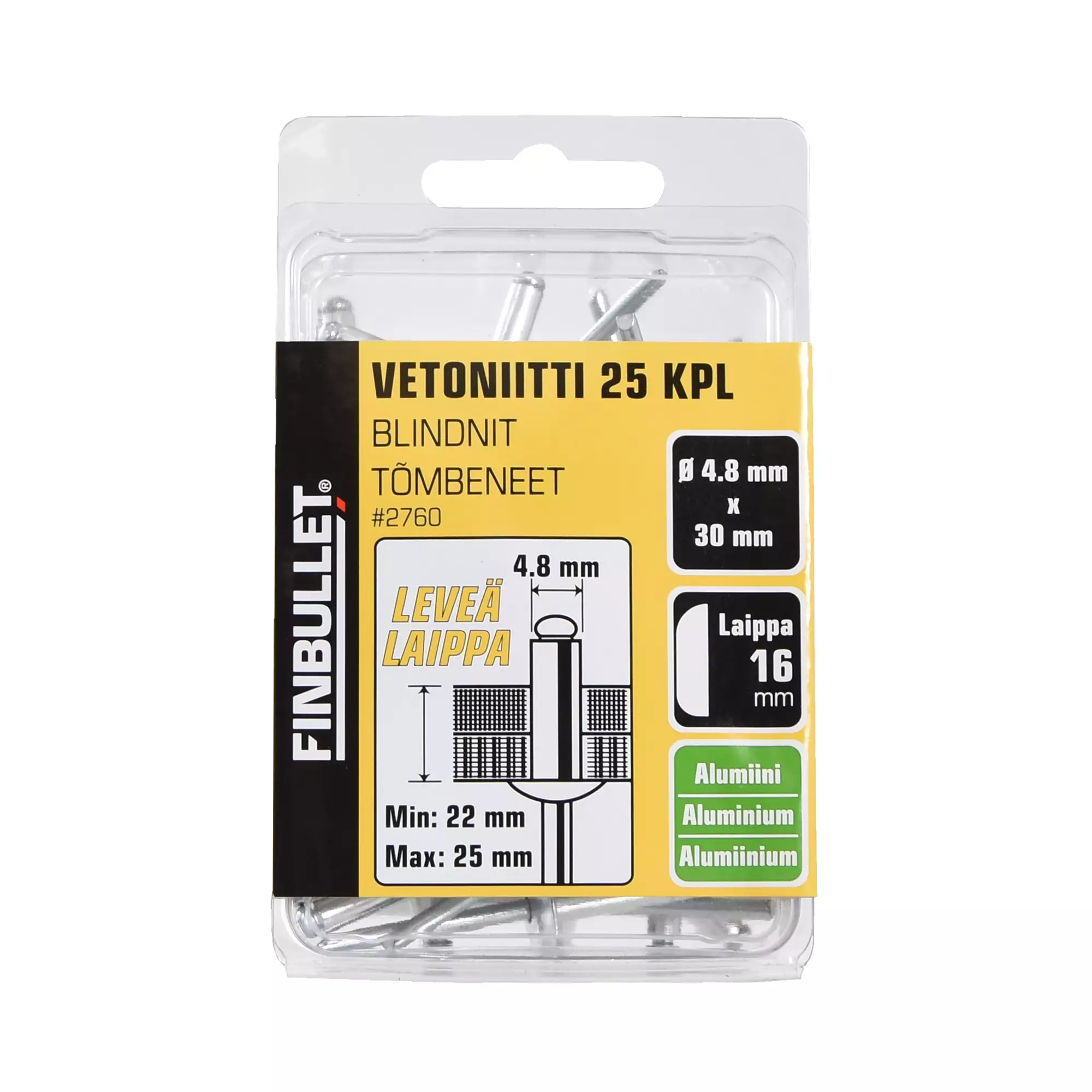 BLINDNIT ALUMINIUM 4,8X30 25ST BRED SKALLE 22-25MM - 2