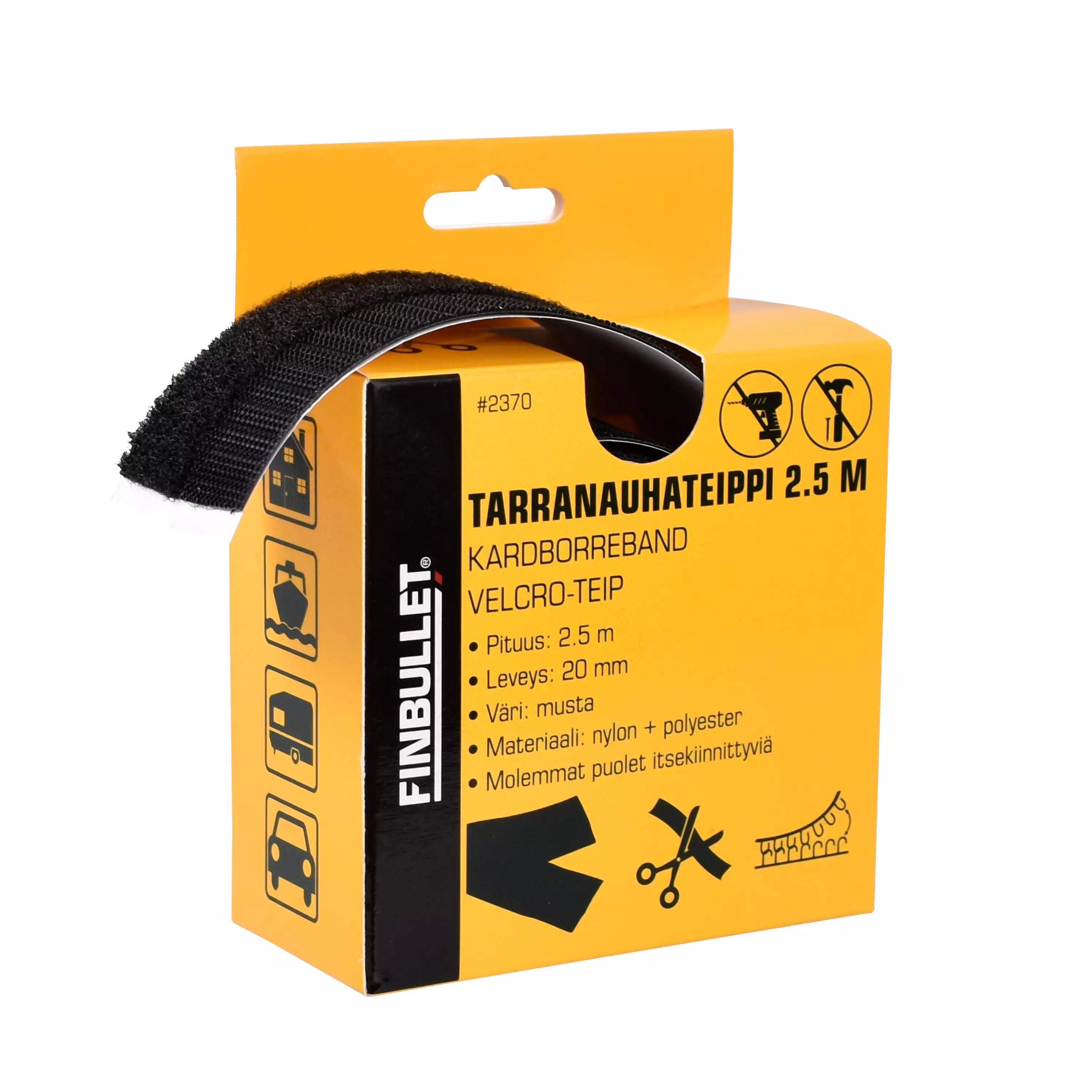 KARDBORREBAND 2.5M 20MM SVART