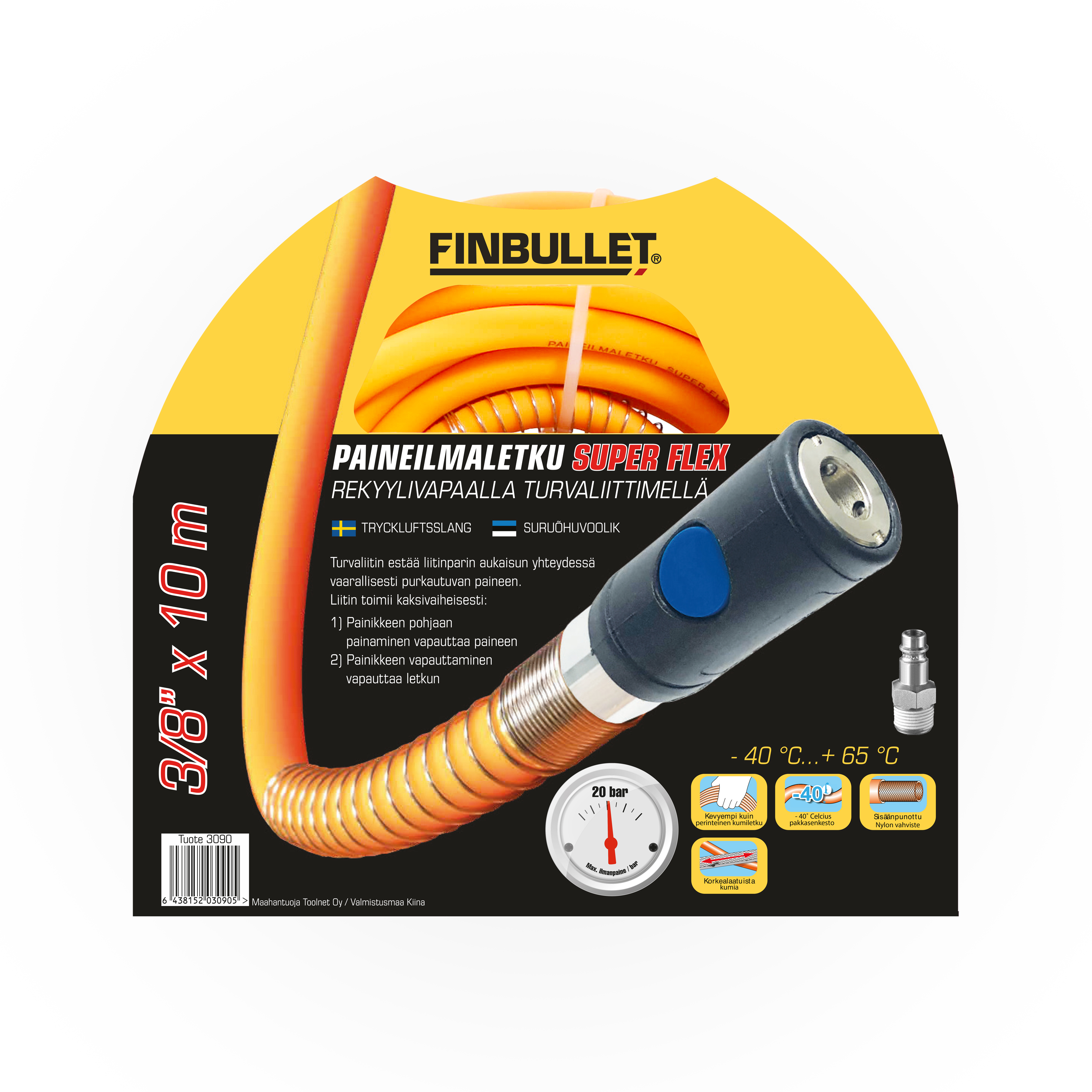 TRYCKLUFTSSLANG 3/8" 10M REKYLFRI KOPPLING - 2