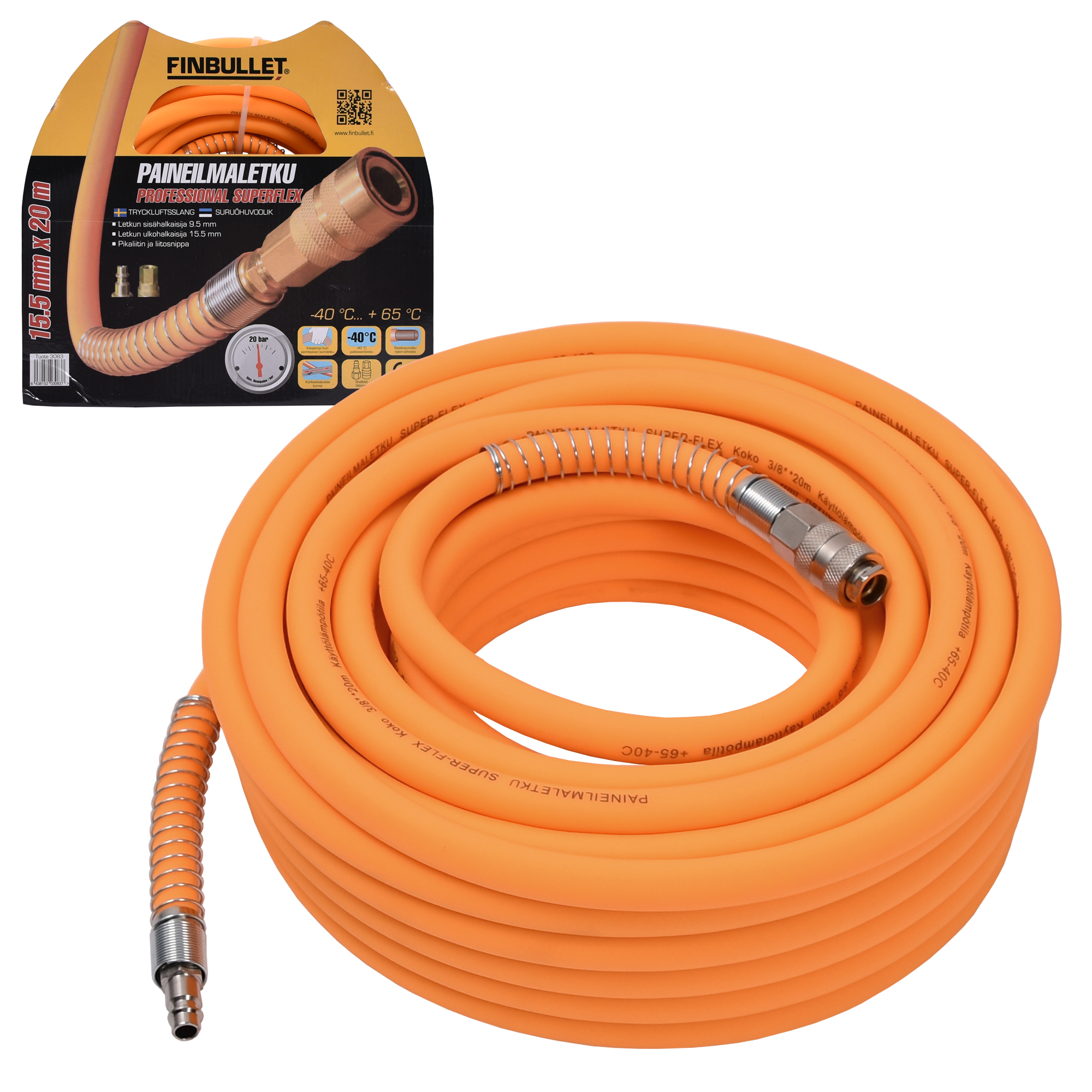 TRYCKLUFTSSLANG 3/8" 20M SUPFLEX ORANGE - 2