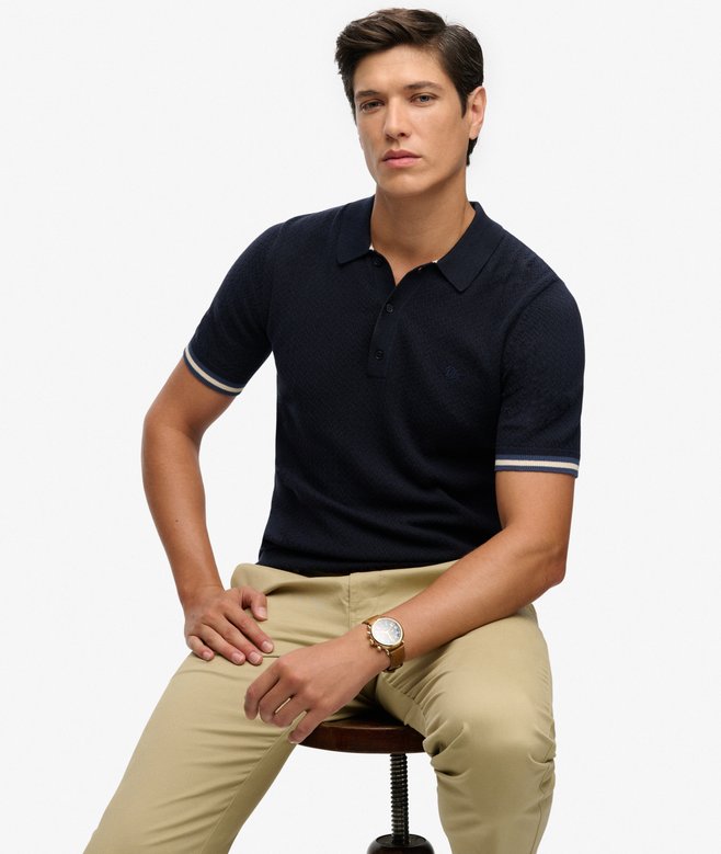 Superdry - Knitted Textured Polo - Navy - 4