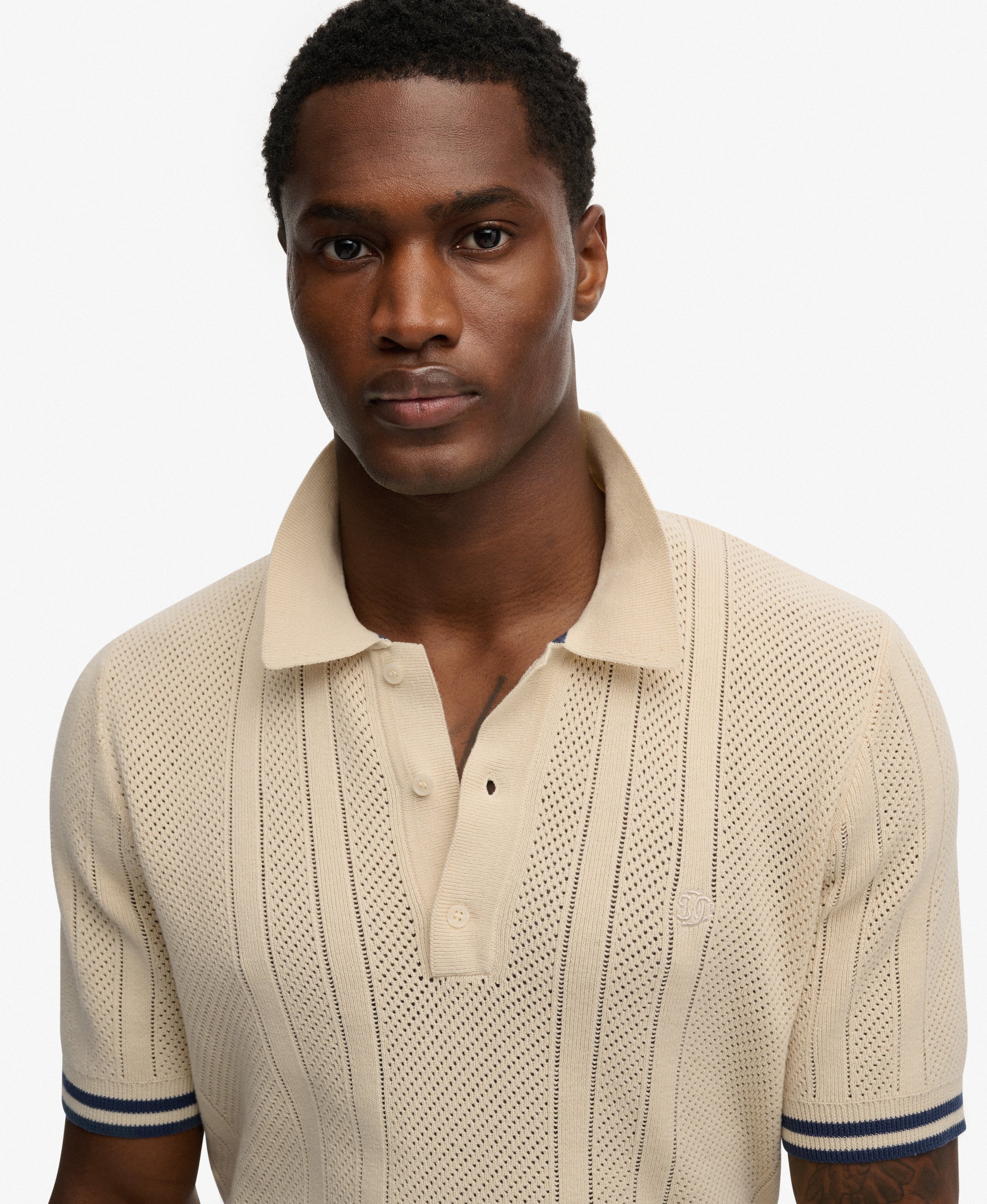 Superdry - Knitted Textured Polo - Oatmeal Beige - 3