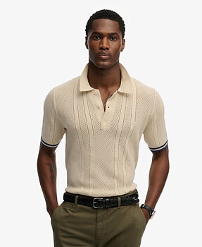 Superdry - Knitted Textured Polo - Oatmeal Beige