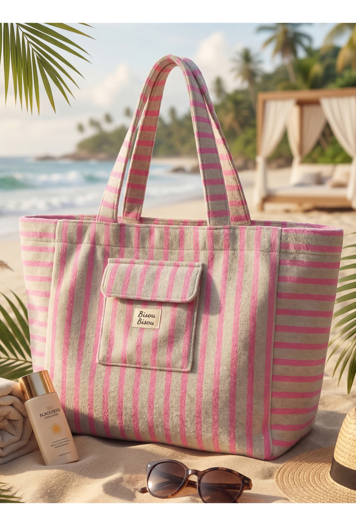 Beach bag pink/beige - 3
