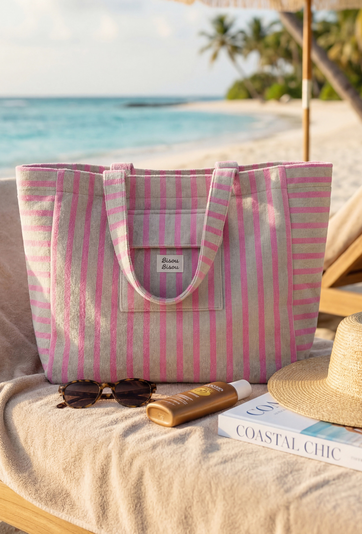 Beach bag pink/beige - 2