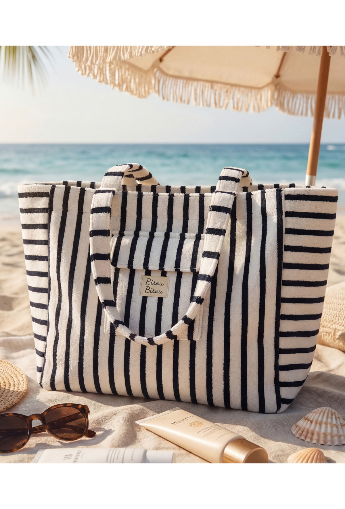 Beach bag navy/white - 2
